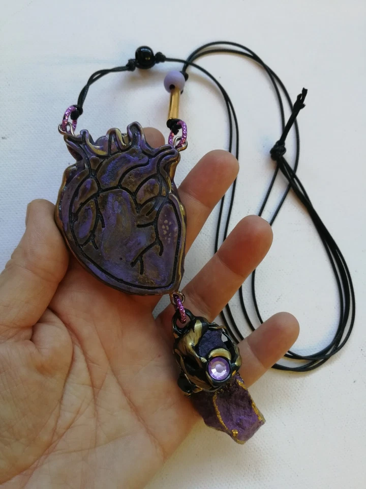 Collar Mujer Joyería de Lujo Anatómico Corazón Colgante Dije Piedra Cruda Babero Sin Cortar Foto 3 de 4