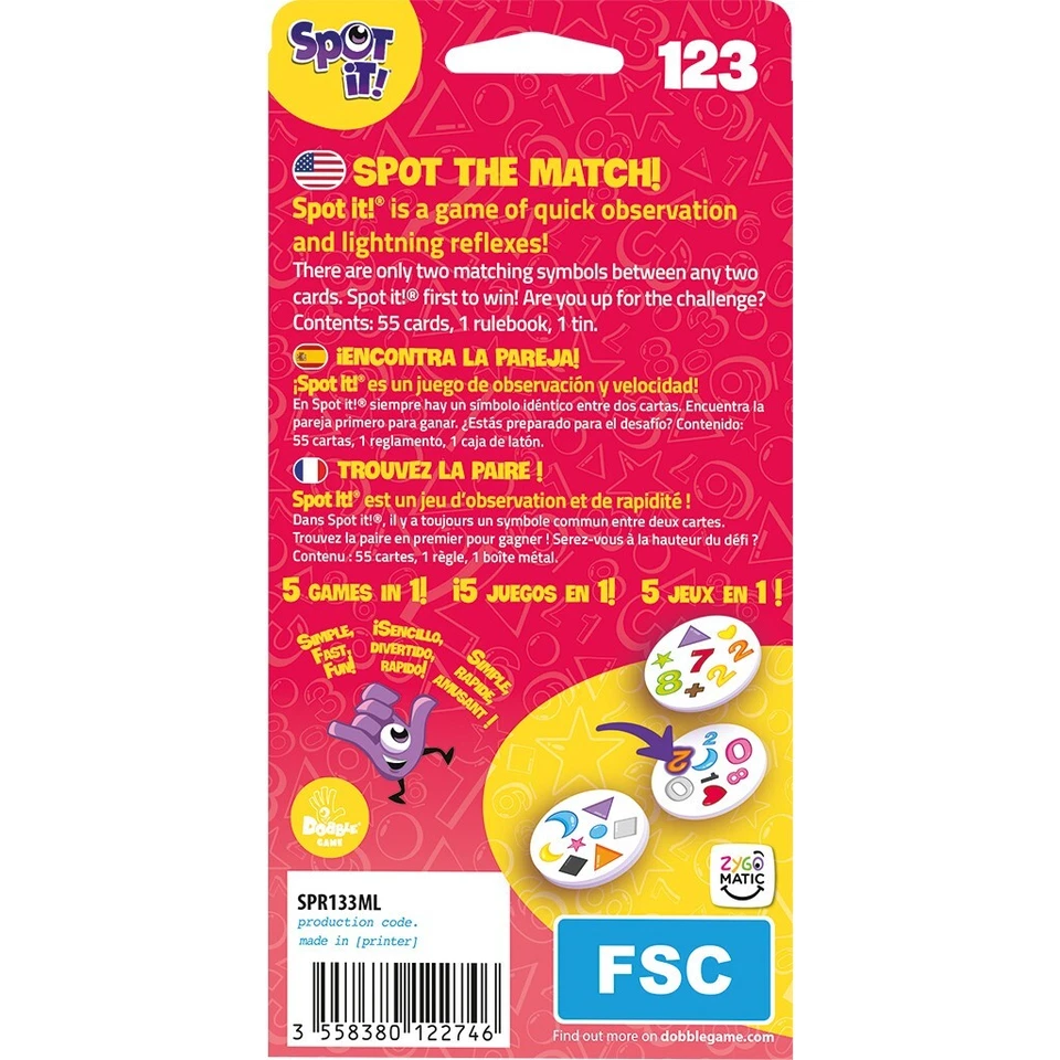 Spot It! 123 Eco-Blister Family Party Card Game SP133ML Dobble Numbers 1, 2, 3 - Image 3 of 4