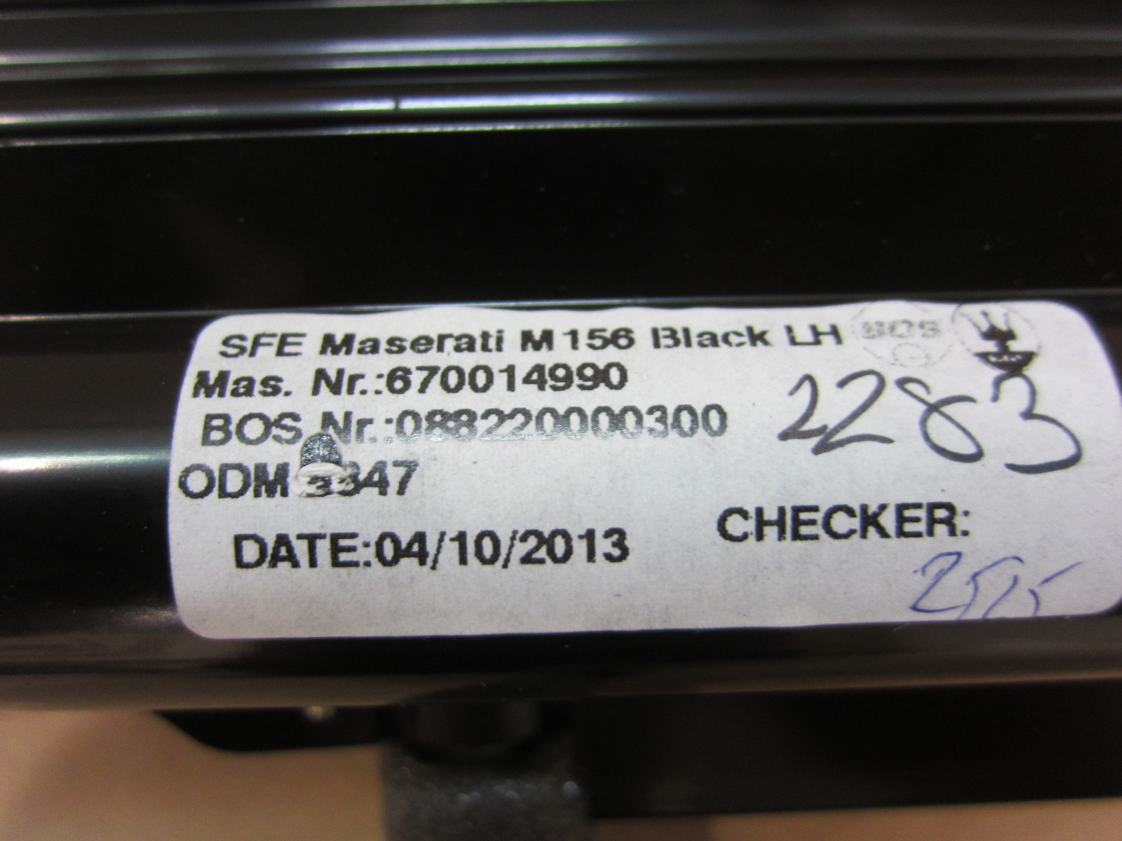 Maserati Quattroporte LH Rear Sunshade. Black. Part# 670014990