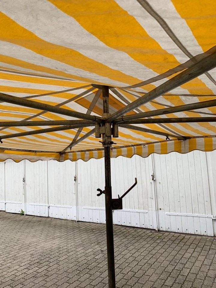 3x4m Marktschirm Marktstand Plana Schirm inkl. 20kg Fuß Gelb/Weiß und Rückplane - Bild 4 von 4