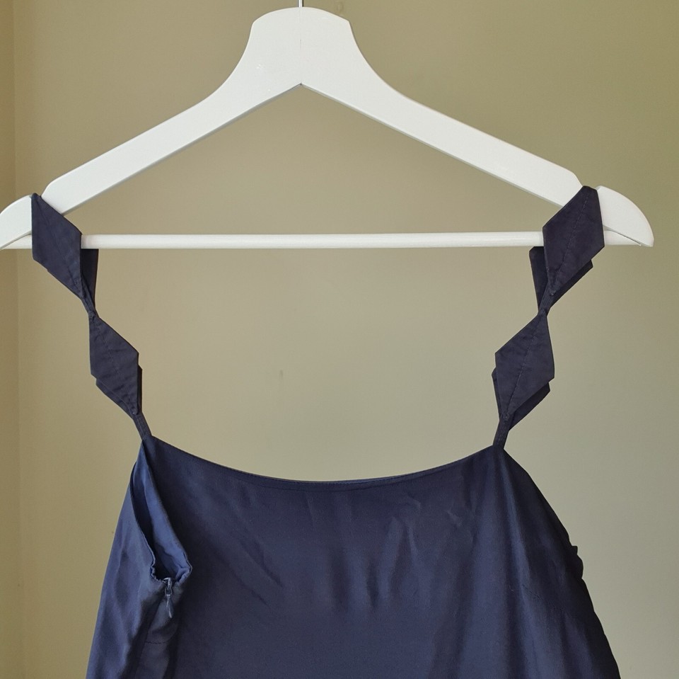 Alpha60 Diamond Strap Midi Dress S Layered Navy Blue Slip Straight