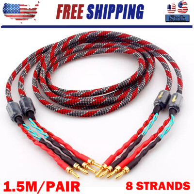 2PC 12AWG OCC HiFi Speaker Wire 8 Strands Braided Pure Copper Loudspeaker Cable