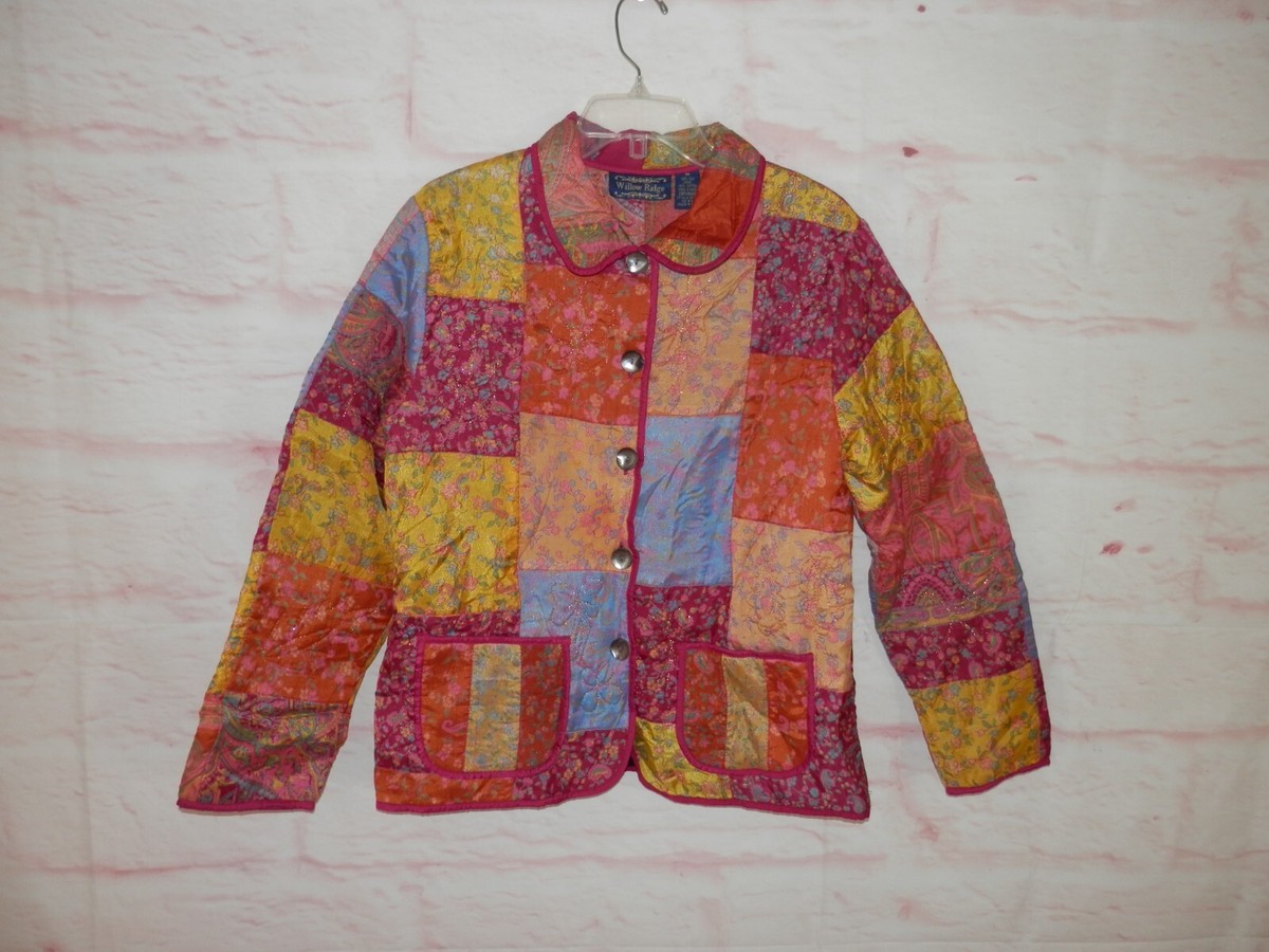 Willow Ridge Medium 100% Silk Patchwork Quilt Button Up Jacket Country Boho 4891