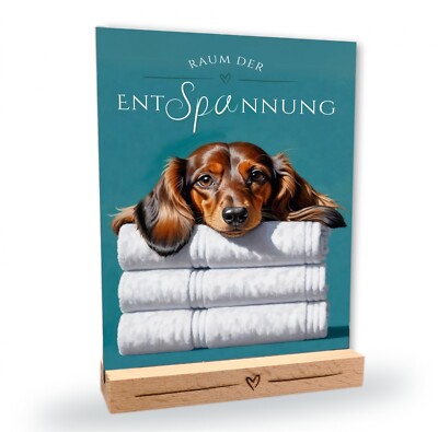 Hundeschild Dackel Teckel No.2 Entspannung Dog Schild Deko Badezimmer Holzstände