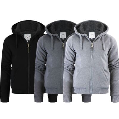 Mens Brave Soul Sherpa Fleece Fur Lined Borg Hoodie Winter Sherpa Hooded  Jacket UK