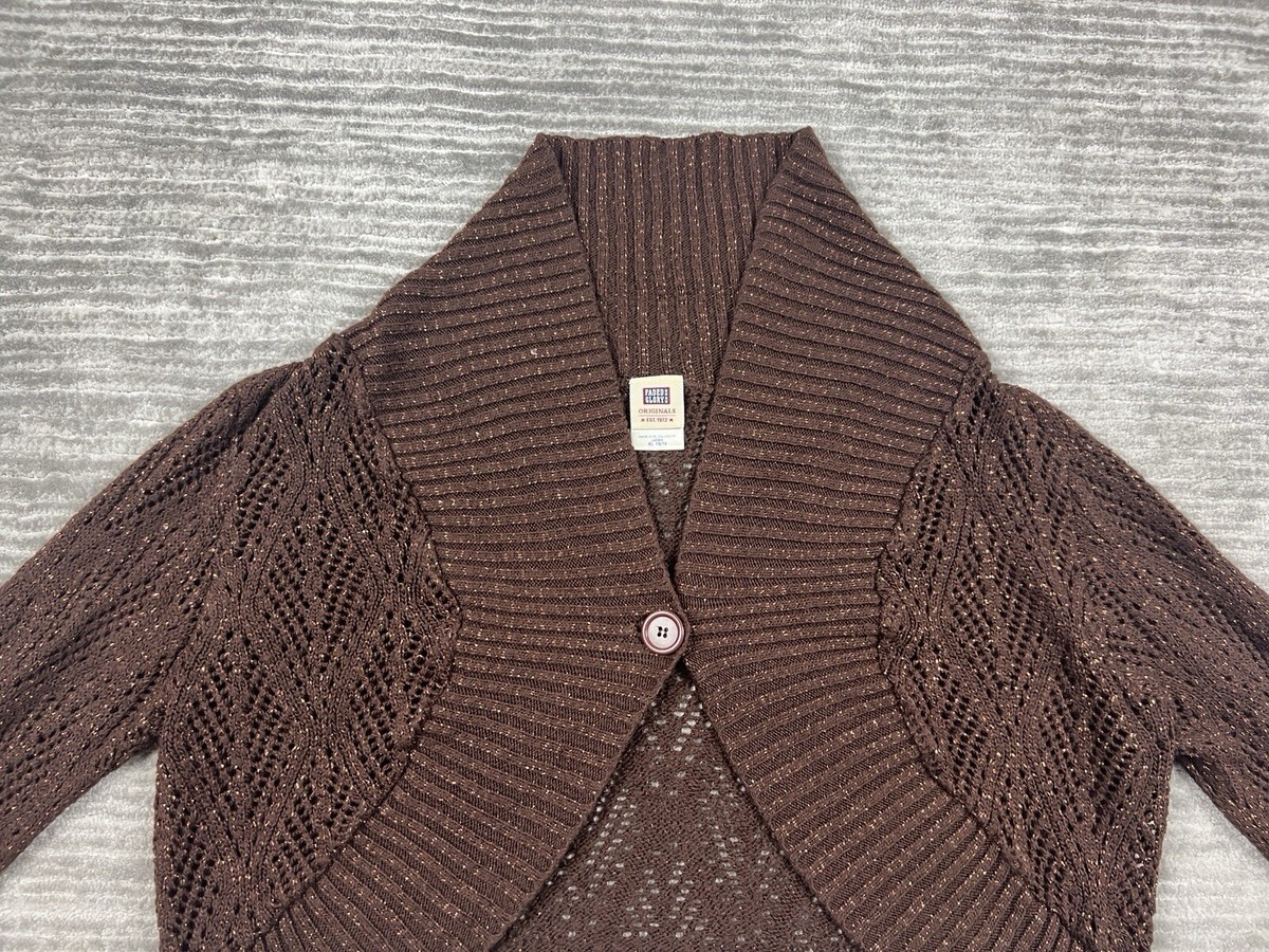 Faded Glory Sweater Womens XL Brown Metallic Cardigan Long Sleeve Cropped