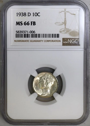1938-D Mercury Dime 10c NGC MS66 FB ~ Glowing Gem Plus Example