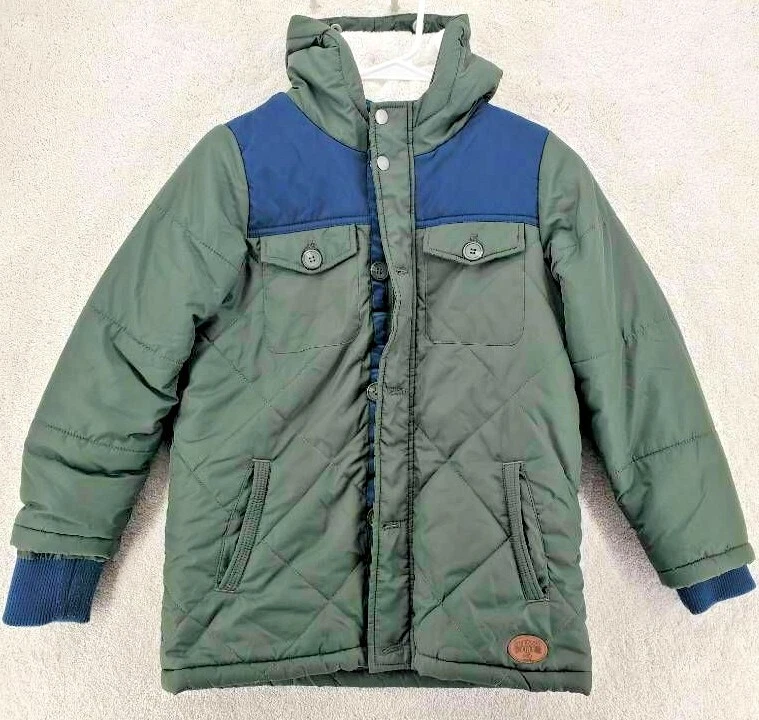 Outdoor Boys Quilted Jacket Long Sleeve Zip Snap Pockets L 10-12 chest 37"