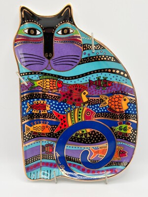 Laurel Burch Royal Doulton Cat Fish Plate with 24k Gold border Franklin Mint