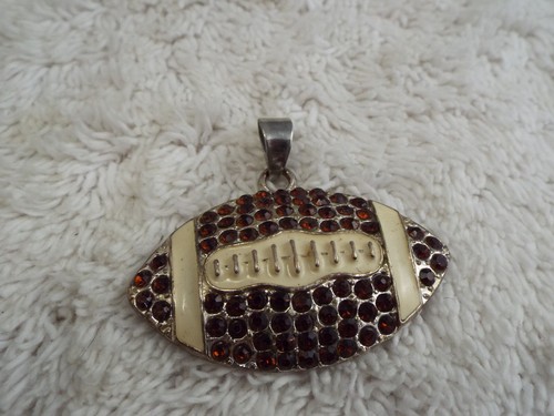 Silvertone Cream Burnt Orange Rhinestone Football Loose Pendant | eBay