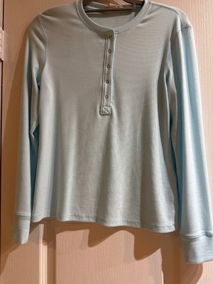 Womens Macys On 34th Ribbed Henley long sleeve blue top size large