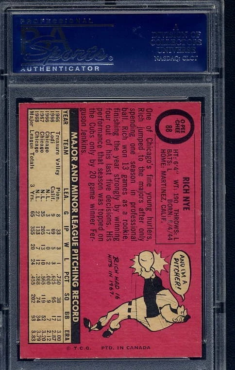 1969 OPC O-Pee Chee #88 Rich Nye Chicago Cubs PSA 8 Low Pop 5 only 1 higher - Image 2 of 2