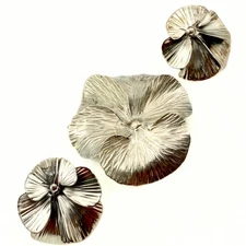 Stuart NYE Marked Sterling Silver Pansy Flower Brooch Earrings Set