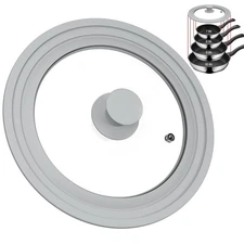 Universal Lid for Pots, Pans, and Skillets-Tempered Glass with Silicone Rim