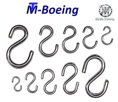 S-Haken symmetrisch - asymmetrisch  ø 3, 4, 5, 6, 8 mm Edelstahl V4A Metallhaken