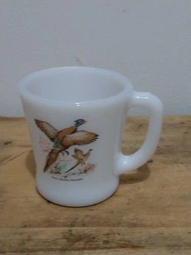 Vintage Fire King Ovenware Glass Ring-Necked Pheasant Coffee Cup Mug