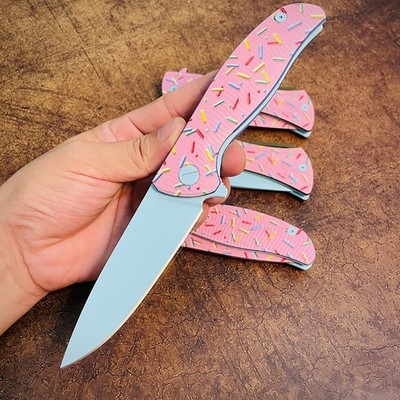 Donut Sprinkle Knife Sharp Folding Pocket Knives G10 Handle *FREE
