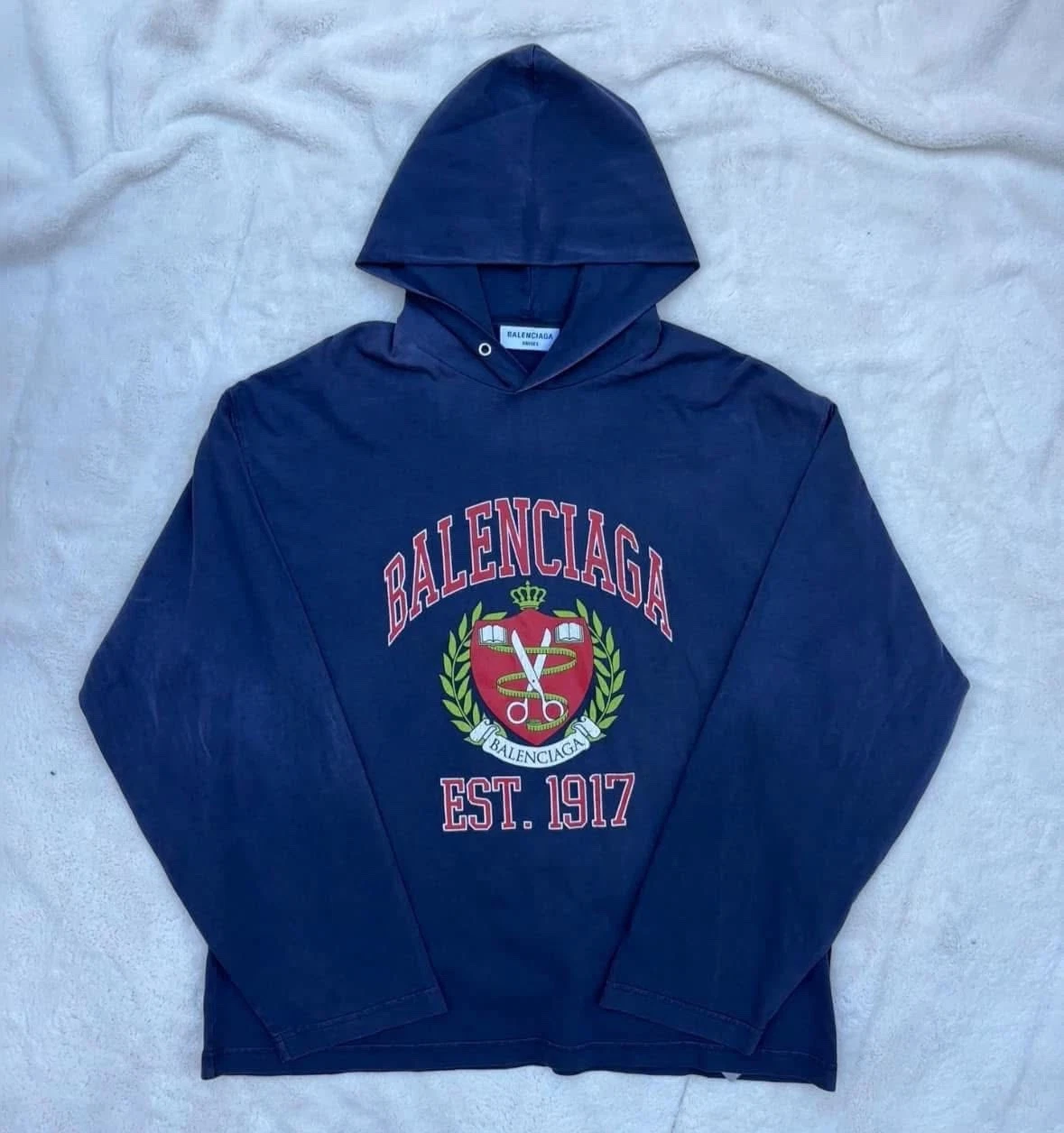 Balenciaga — Balenciaga Navy College 1917 Logo Thin Hoodie M/L - MSRP: $995 - Authentic - New
