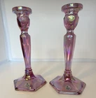 Fenton Pair Pink Iridescent Art Glass Candlesticks 8.5" for Taper Candles