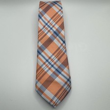 Lauren Ralph Lauren Boys Silk Peach Gray Blue Plaid Tie 2.5 x53 T9