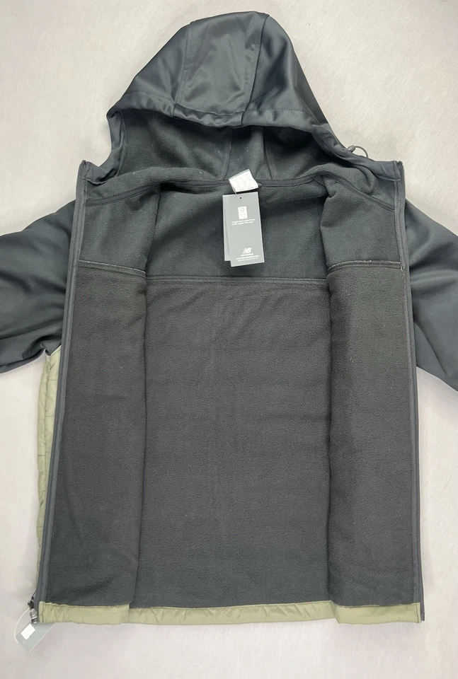 New Balance Puffer Jacket Fleece Lined Hooded Full Zip Green Mens Size Medium - Image 4 of 4