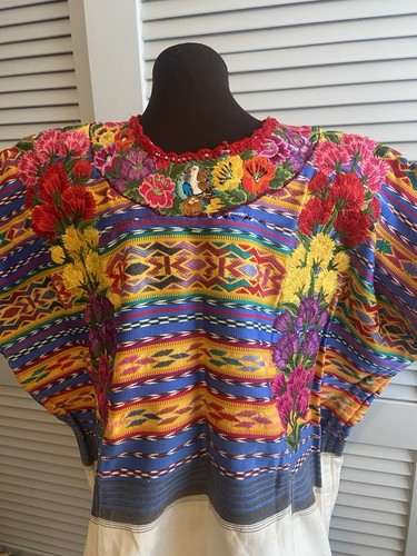 Vtg RARE Guatemala Huipil Quetzaltenango handwoven Blouse sz L/XL MAN HIKING WOW
