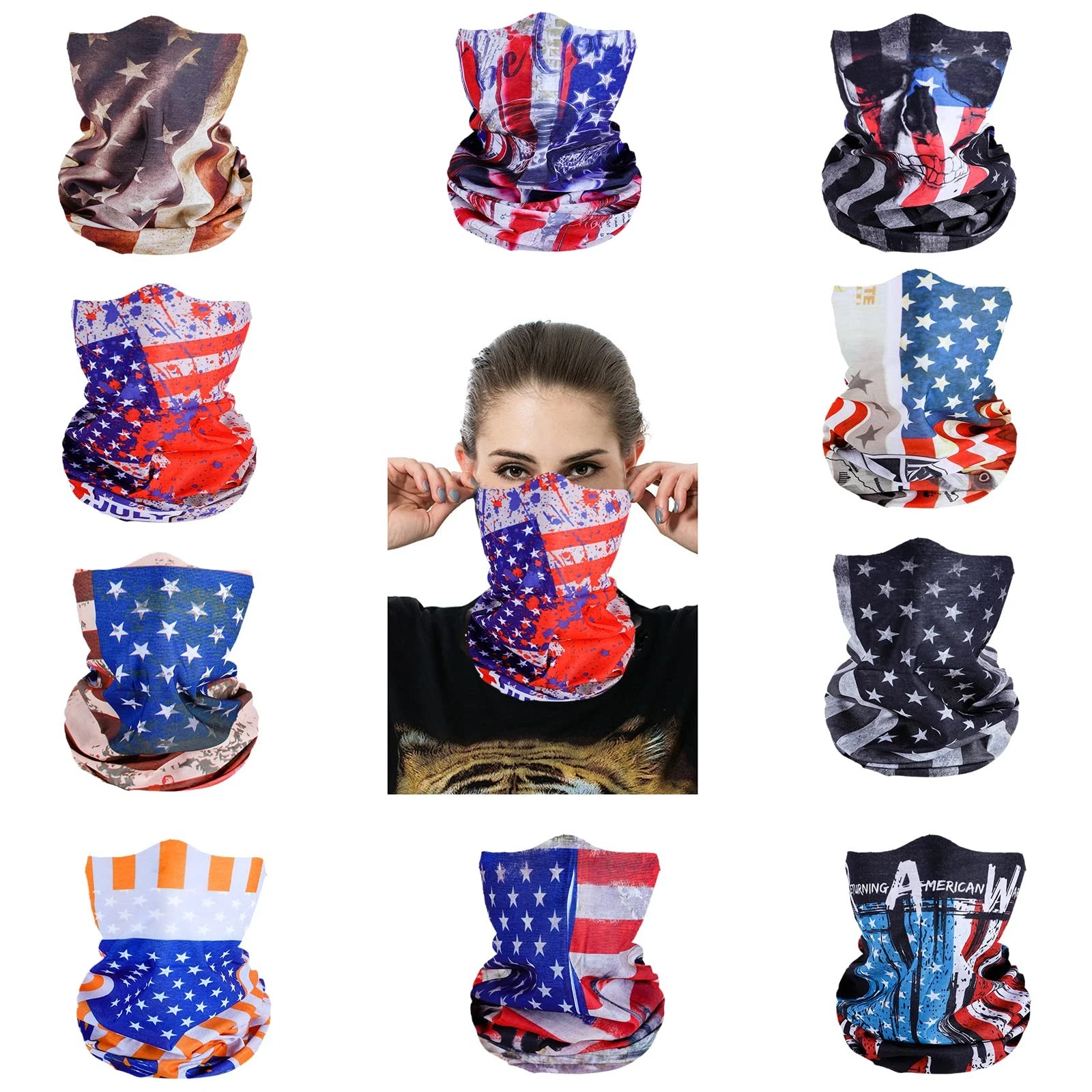 American Flag Neck Gaiter Face Mask,10PCS Tube Scarf Gator Masks,Ourdoor Face...