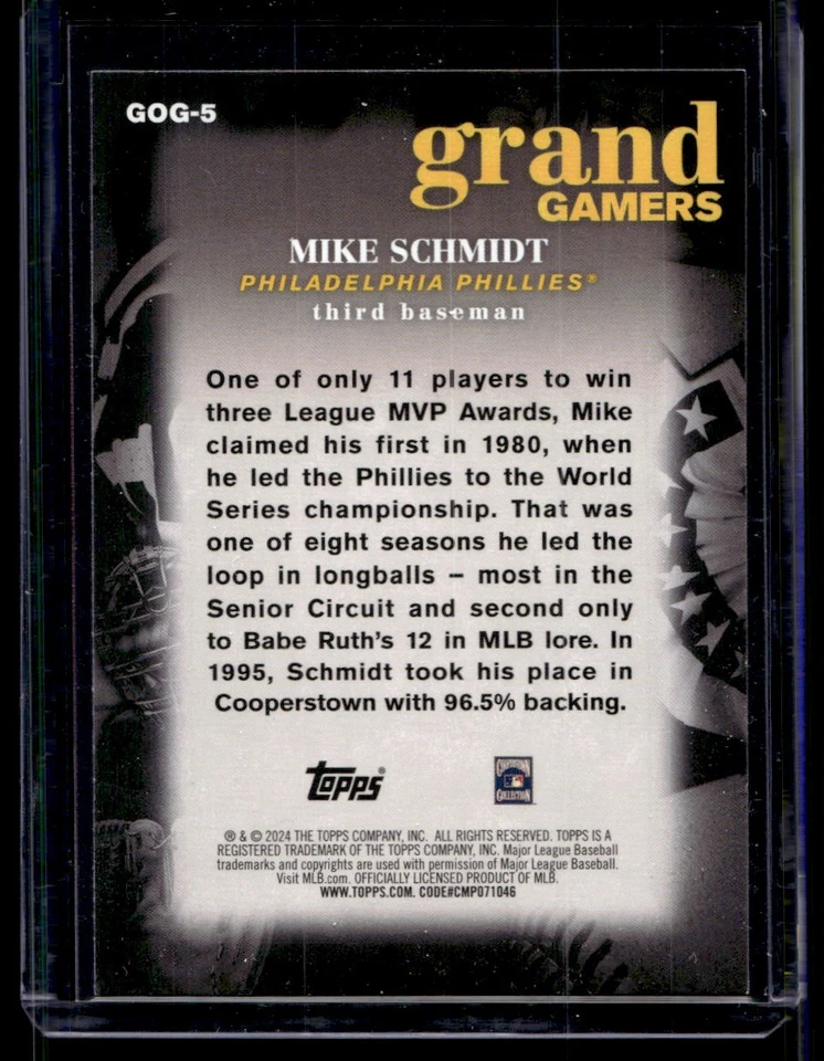 2024 Topps Series 1 Grand Gamers Blue Parallel Mike Schmidt Philadelphia - Image 2 of 2