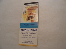 Fred H. Sims Sing Oil Products Sylvester Georgia Vintage Matchbook