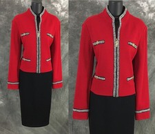BEAUTIFUL St John collection knit red black multi jacket size 8