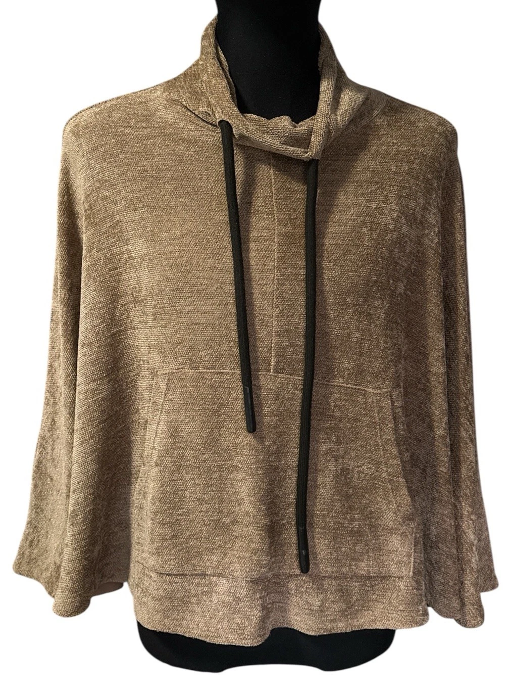 ZARA Woman's Medium Poncho Cape Slouch Drawstring Neck Medium Batwing Brown Pkts