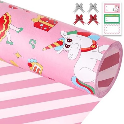  Pink Christmas Wrapping Paper Rolls Set, Kids Funny Heavy Duty Premium Gift 