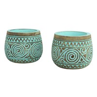 2Er Set Vase Topf KüBel Blumen Pflanzen Holz Deko HolzküBel Unikat Rustikal GrüN