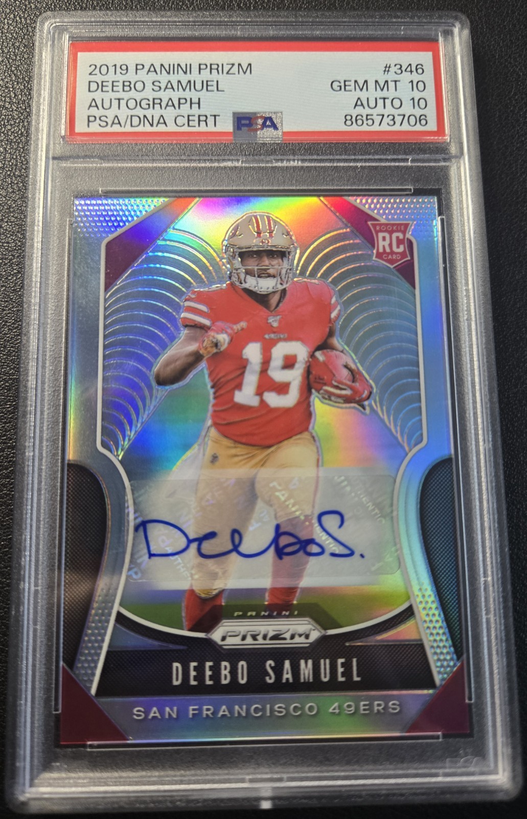 2019 Panini Prizm Deebo Samuel Silver Prizm Rookie Auto #346 PSA 10 Auto 10