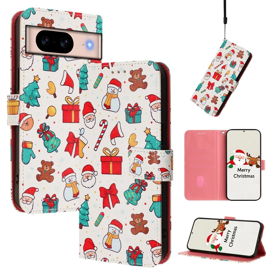 For Google Pixel 8 Pro 8A 9A 7A 9 8 7 6 5 Christmas Pattern Wallet Phone Cover - Image 3 of 4