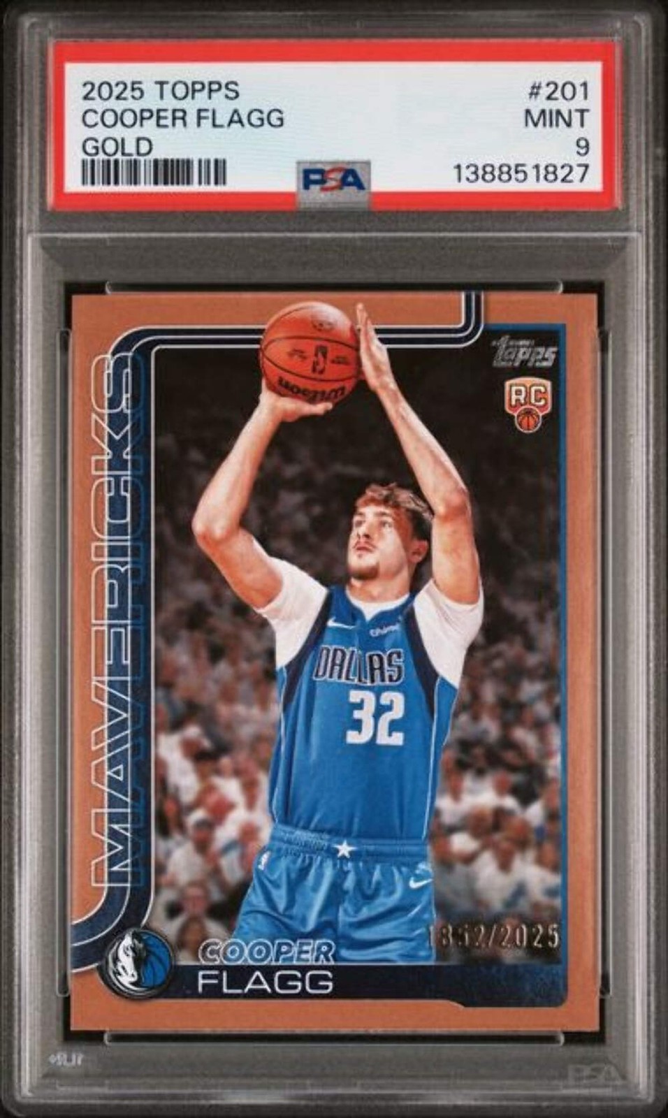 2025-26 Topps #201 Cooper Flagg Gold /2025 Rookie RC PSA 9