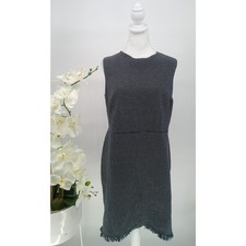 Loft Womens Plus Size 16 Navy Tweed Fringe Hem Sleeveless Casual Sheath Dress