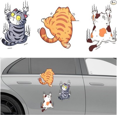 3PCS Scratch-Resistant Vinyl Car Sticker with Three Climbing Cats Color: Small