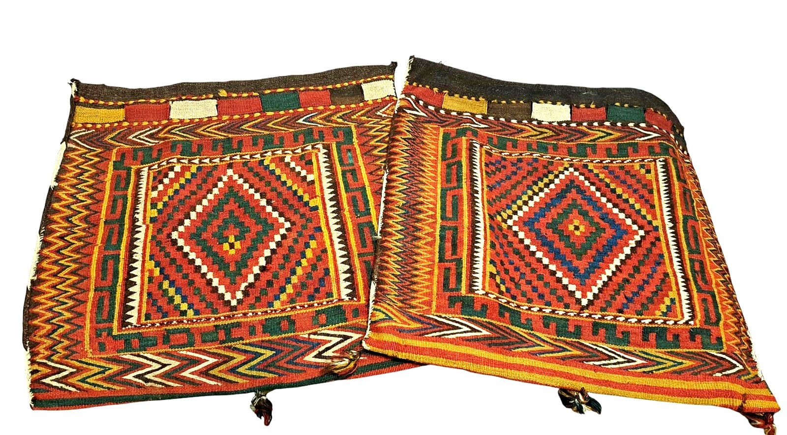 Old Afghan Kilim Saddle Bag Made Into Pillow Covers - 21 x 21 Inches