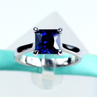 925 Sterling Silver 7MM Square Lab Created Blue Sapphire Ring Sterling  Silver