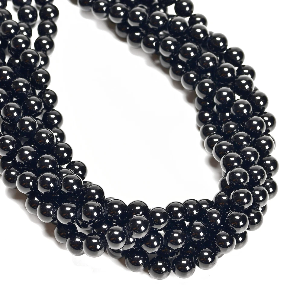 Natural Black Tourmaline Smooth Round Beads 4mm 6mm 8mm 10mm 12mm 14mm 15.5"Strd - Image 2 of 3