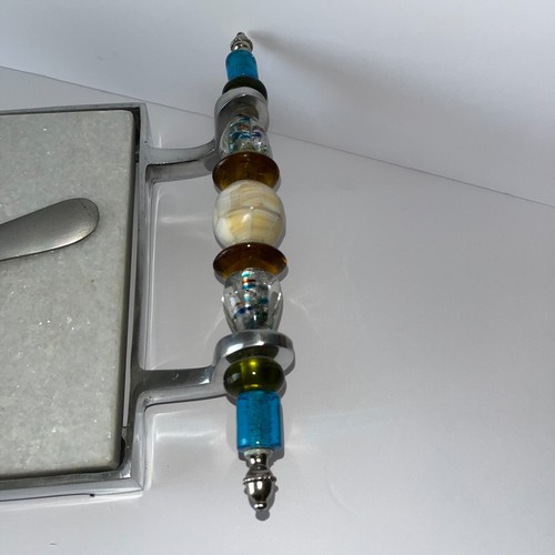 Mid Century Modern 2pc Glass, Metal, Stone & Mineral Cheese, Fruits, Meats HEAVY - Picture 3 of 8
