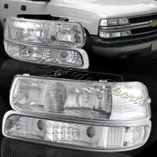 For 2000-2006 Chevy Suburban 1500 2500 Chrome Housing Headlights + Bumper Lamps