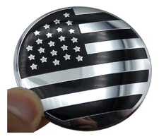 ALUMINUM American Flag decal sticker emblem DOME SHAPE Black/Silver 56mm 2.20"