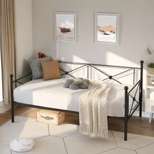 VECELO Classic Metal Daybed Frame Mattress Foundation Bed Sofa with Headboard