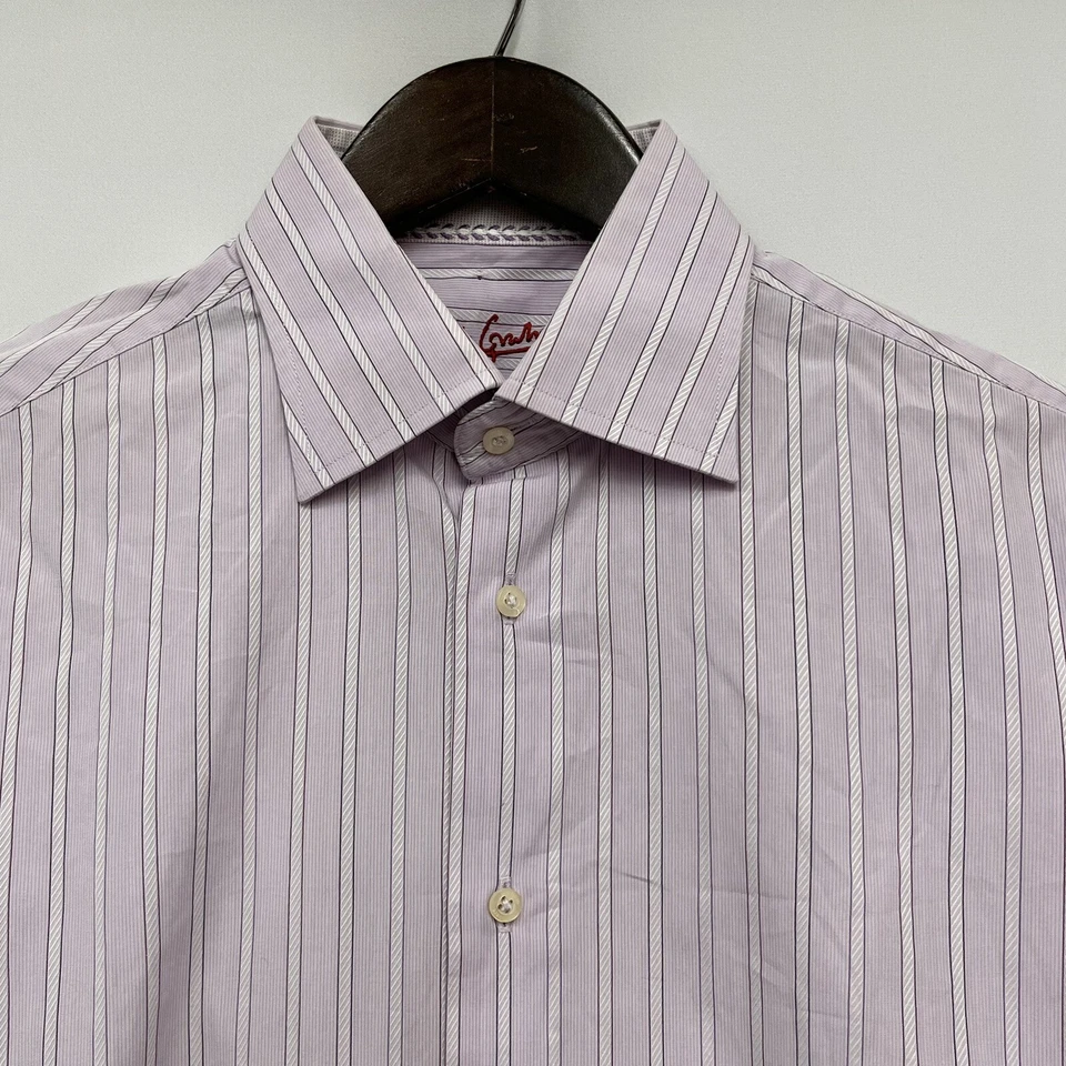 Camisa Robert Graham Para Hombre Botón Frontal Rayas Lila Púrpura Puño Abatible Talla 15.5/39 Foto 2 de 4