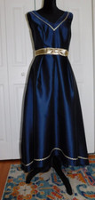Alfred Sung Womens Size 10 Midnight Blue Satin V-Neck High/Low Gown Dress