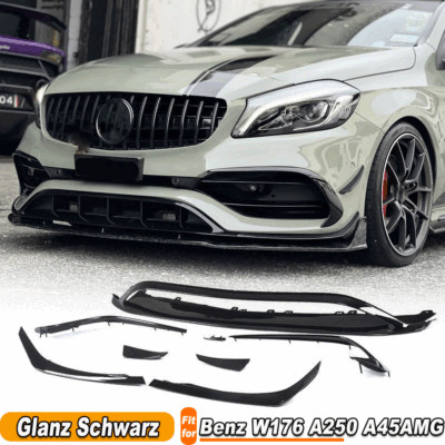 Für Mercedes W176 A45 AMG Glanz Schwarz Frontlippe Splitter Flossen Flap Canards