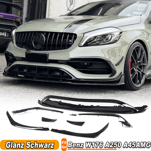Für Mercedes W176 A45 AMG Glanz Schwarz Frontlippe Splitter Flossen Flap Canards - Bild 1 von 12