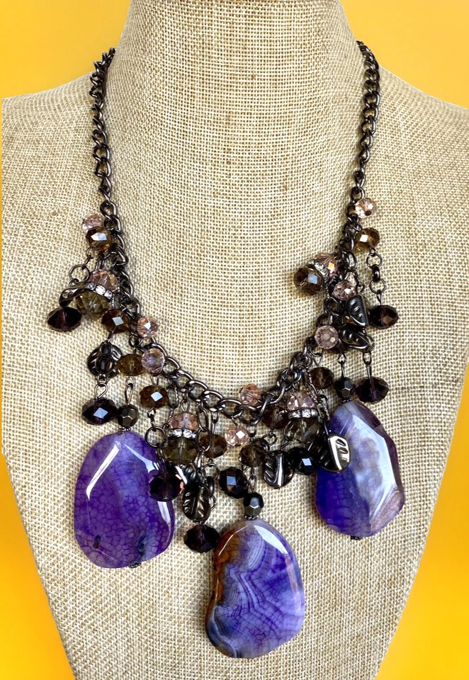 复古可调节紫色紫水晶声明围兜项链 19 英寸 - 21 英寸长 — 第 2/4 张图片